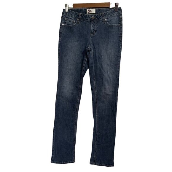 SO Junior Women's Dark Wash Factory Faded Slim Y2K Low Rise Jeans Size 7 - Picture 1 of 8